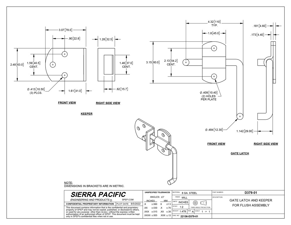 D379-01 STAKE LATCH KIT WITH FLUSH ASSEMBLY, STEEL, ZINC PLATED